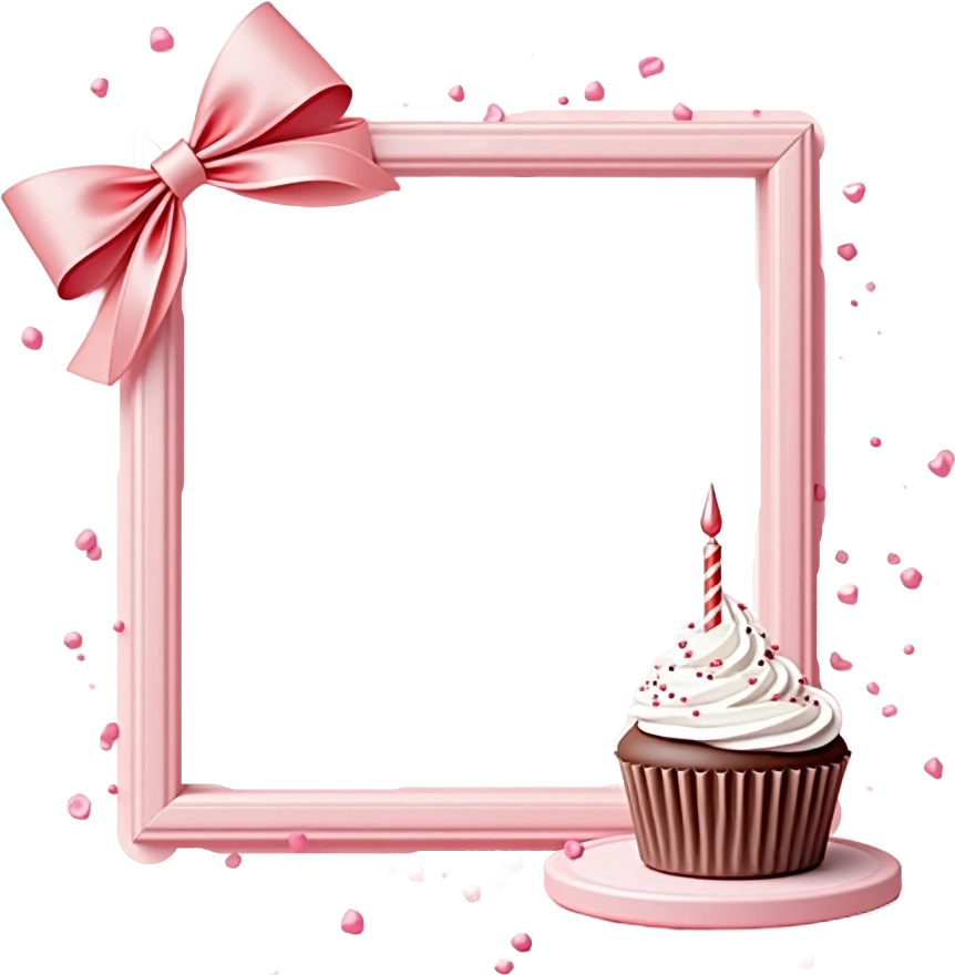 Pink Birthday Frame with Cupcake